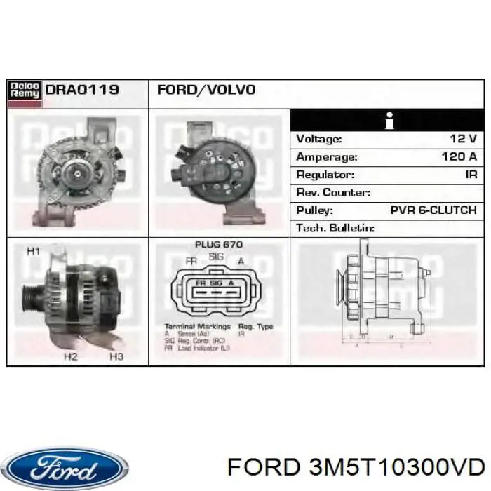 3M5T10300VD Ford Alternator