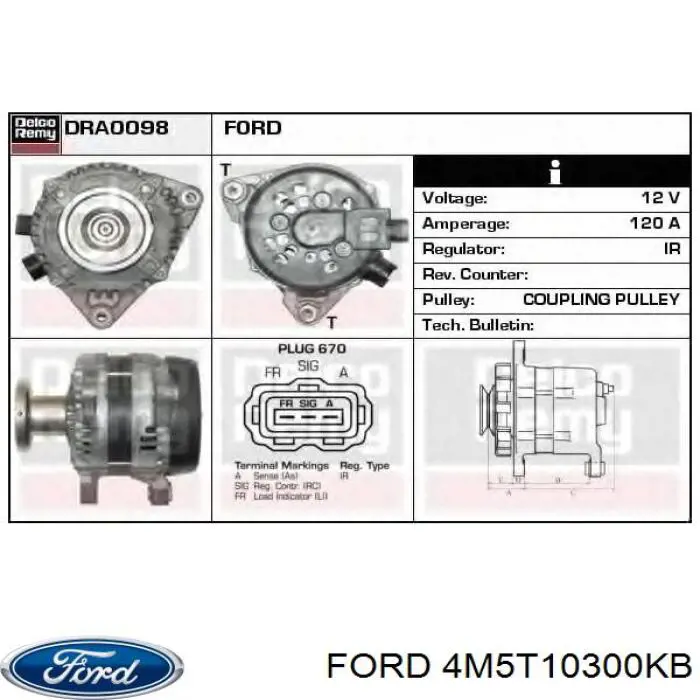 4M5T10300KB Ford Alternator