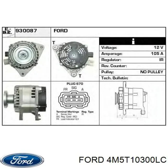 Alternator Ford 4M5T10300LC cena, od 126,49 USD