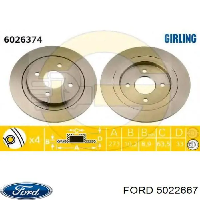 Do koszyka 5022667 Ford Tarcza hamulcowa tylna