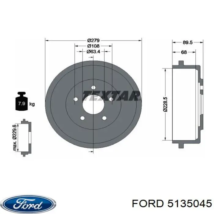 Bęben hamulcowy tylny Ford 5135045 cena, od 66,94 USD