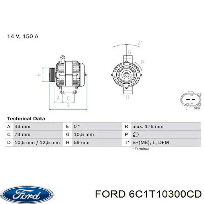Alternator Ford 6C1T10300CD cena, od 134,50 USD