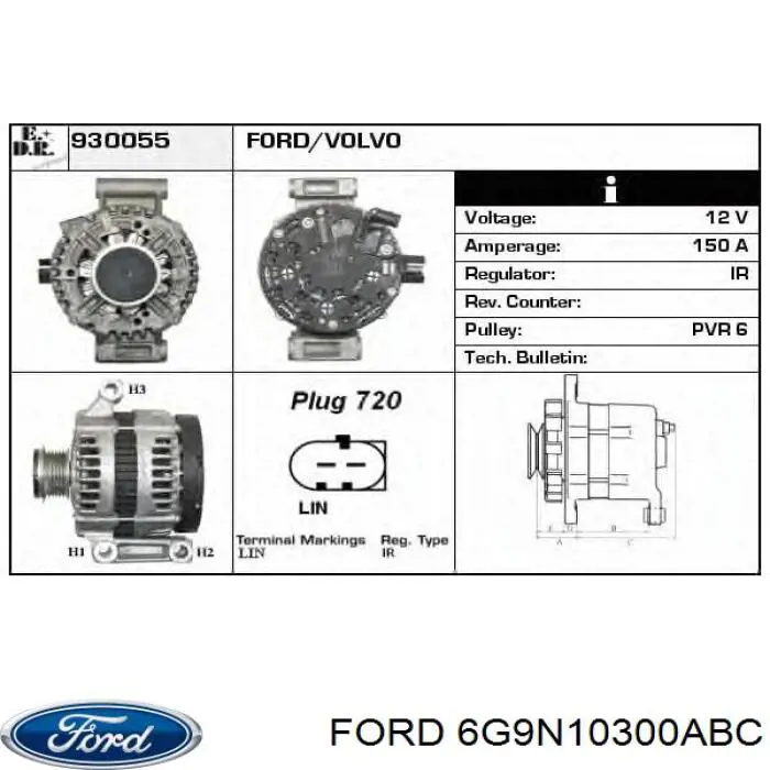 6G9N10300ABC Ford Alternator