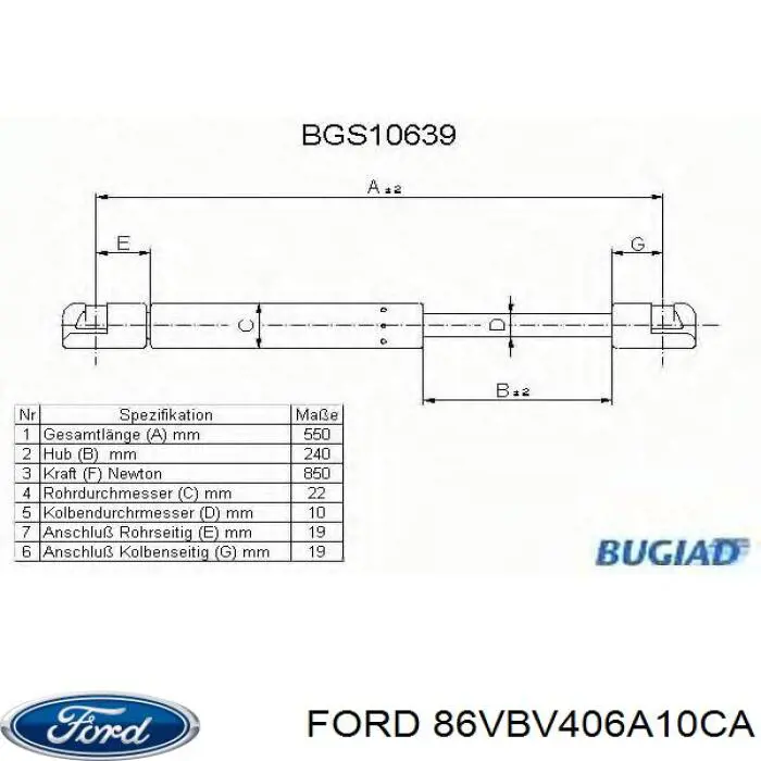 Do koszyka 86VBV406A10CA Ford Amortyzator klapy bagażnika (3/5 drzwi-tylnych)
