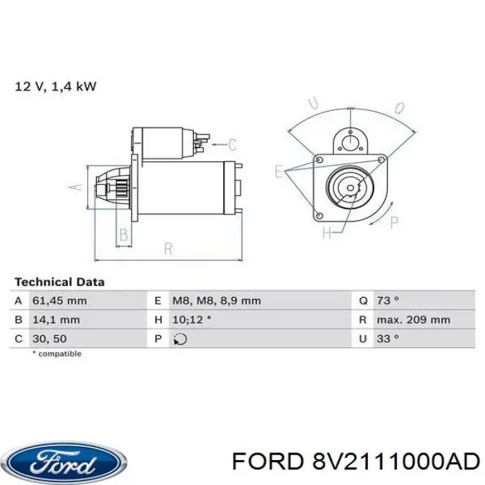 Rozrusznik Ford 8V2111000AD cena, od 69,45 USD