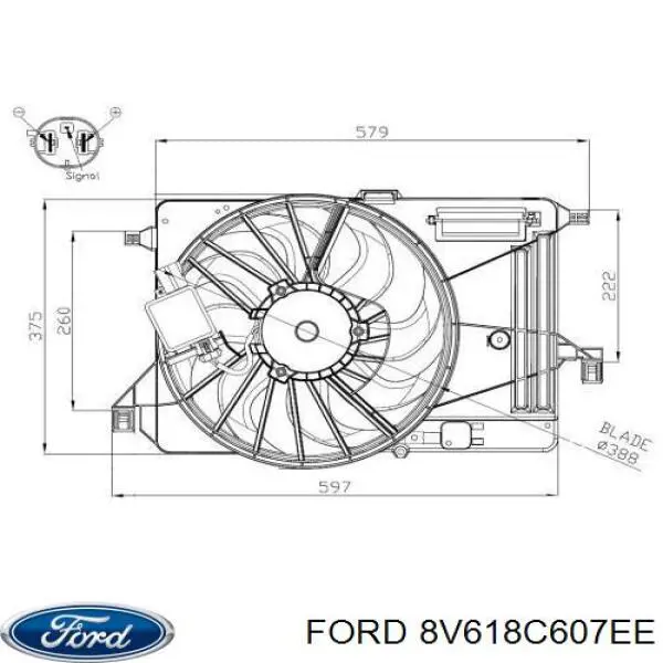 8V618C607EE Ford Dyfuzor chłodnicy, w komplecie z silnikiem i wirnikiem