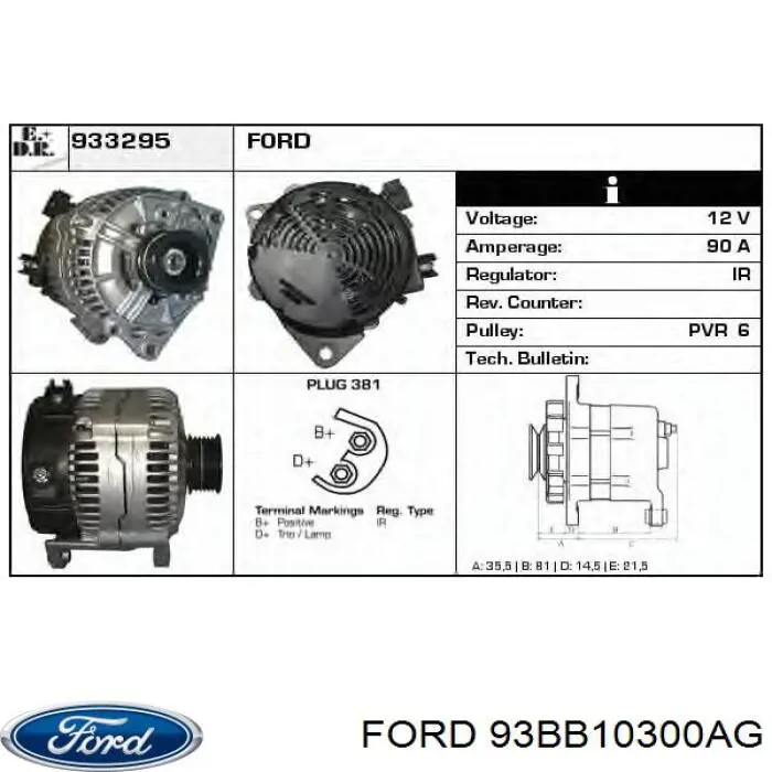 93BB10300AG Ford alternator