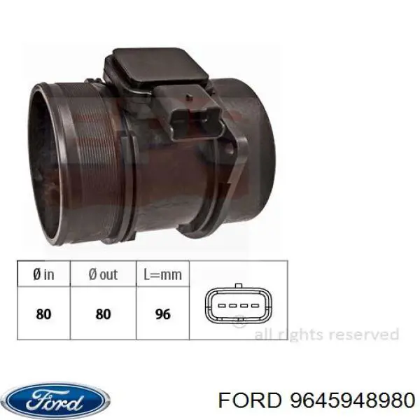 Czujnik przepływu powietrza, przepływomierz powietrza M.A.F. Ford 9645948980