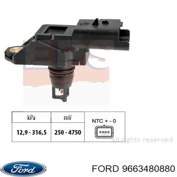 Czujnik ciśnienia w kolektorze ssącym, MAP 9663480880 Ford