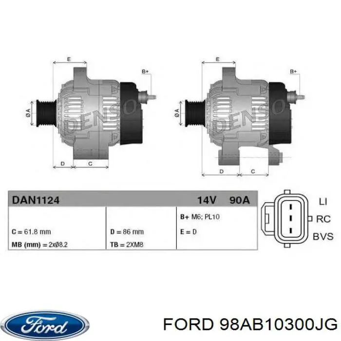 98AB-10300-JG Ford alternator