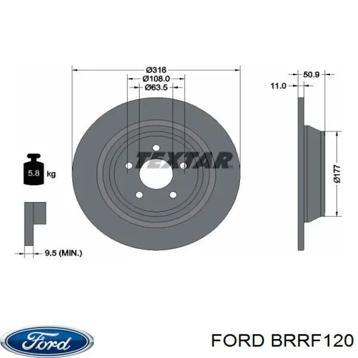 BRRF120 Ford tarcza hamulcowa tylna