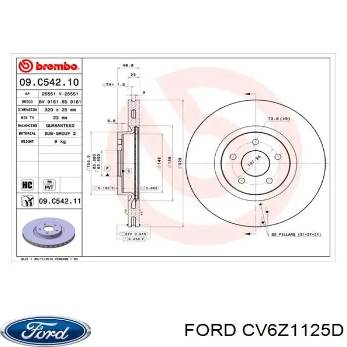 CV6Z1125D Ford Tarcza hamulcowa przednia