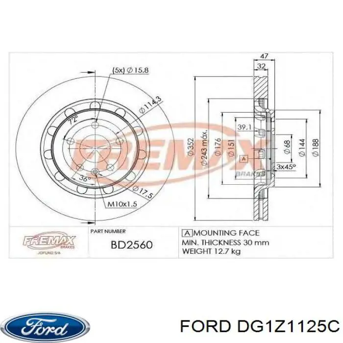 DG1Z1125C Ford Tarcza hamulcowa przednia