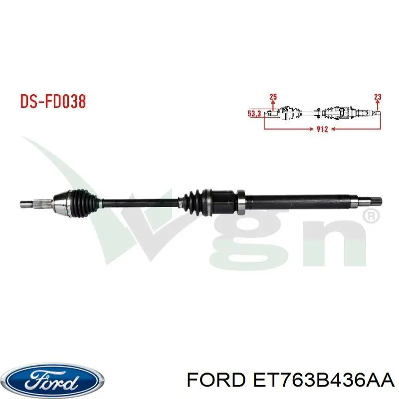 ET763B436AA Ford Półoś napędowa przednia prawa