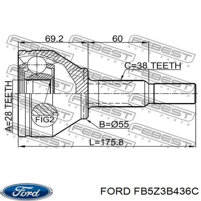 FB5Z3B436C Ford Półoś napędowa przednia prawa