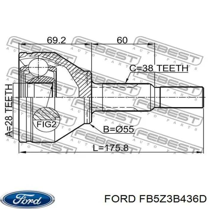 FB5Z3B436D Ford Półoś napędowa przednia prawa