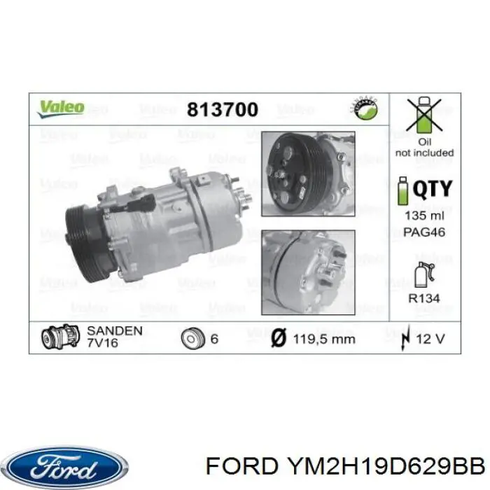 Sprężarka klimatyzacji Ford YM2H19D629BB cena, od 86,39 USD