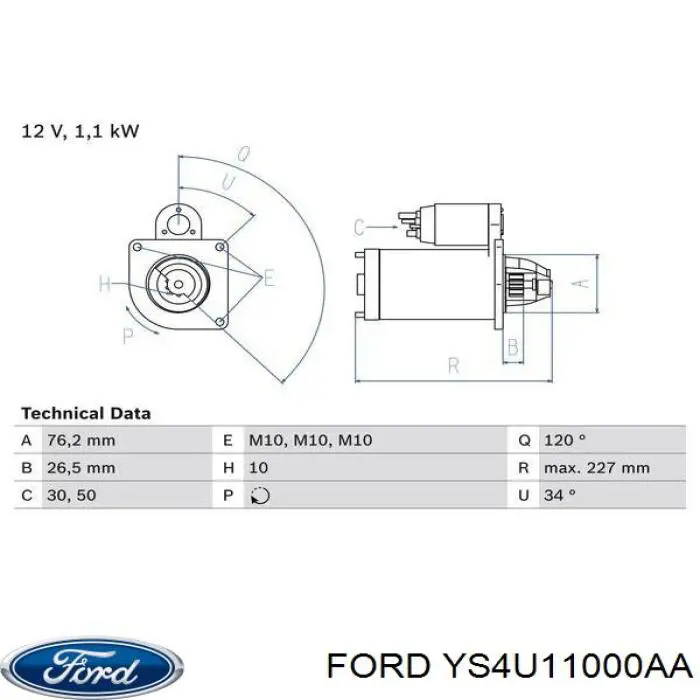 Rozrusznik Ford YS4U11000AA cena, od 59,83 USD