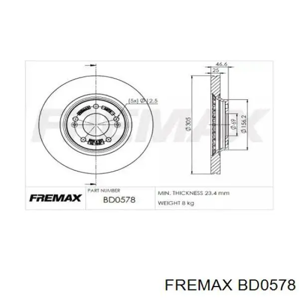 Tarcza hamulcowa przednia Fremax BD0578 cena, od 65,39 USD