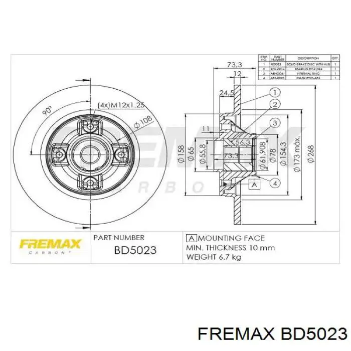 Do koszyka BD5023 Fremax Tarcza hamulcowa tylna
