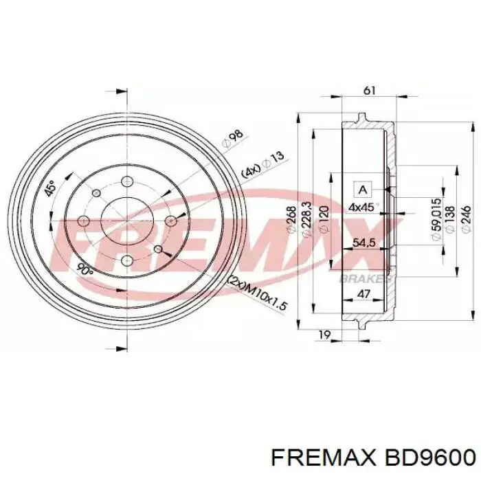 Do koszyka BD9600 Fremax Bęben hamulcowy tylny