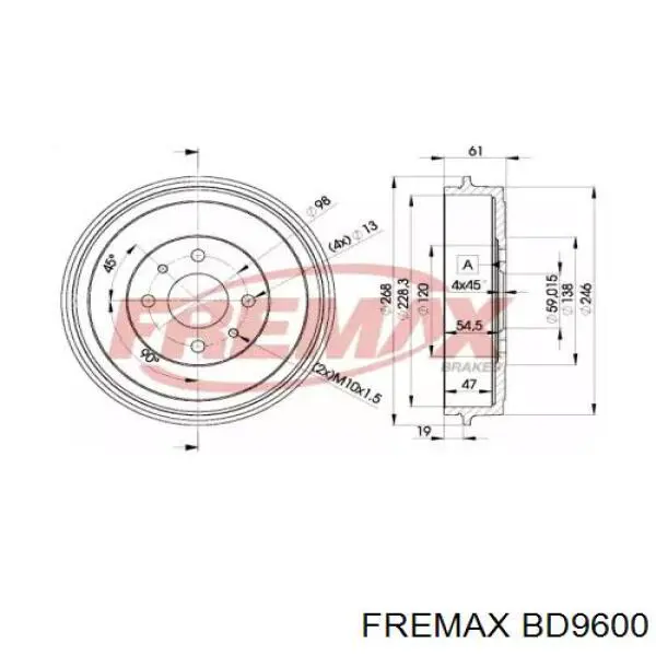 Bęben hamulcowy tylny BD9600 Fremax
