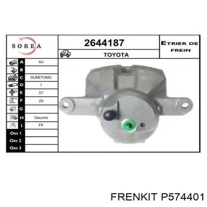 P574401 Frenkit tłoczek zacisku hamulcowego przedniego