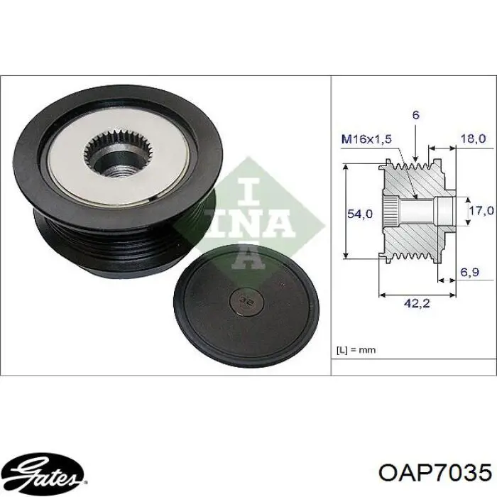 Do koszyka OAP7035 Gates Koło pasowe alternatora