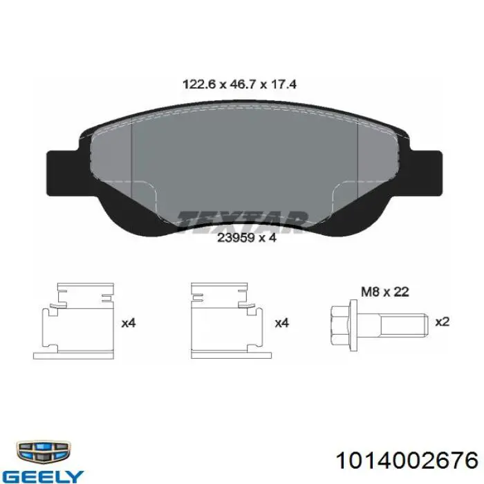 Klocki hamulcowe przednie tarczowe Geely 1014002676 cena, od 13,89 USD