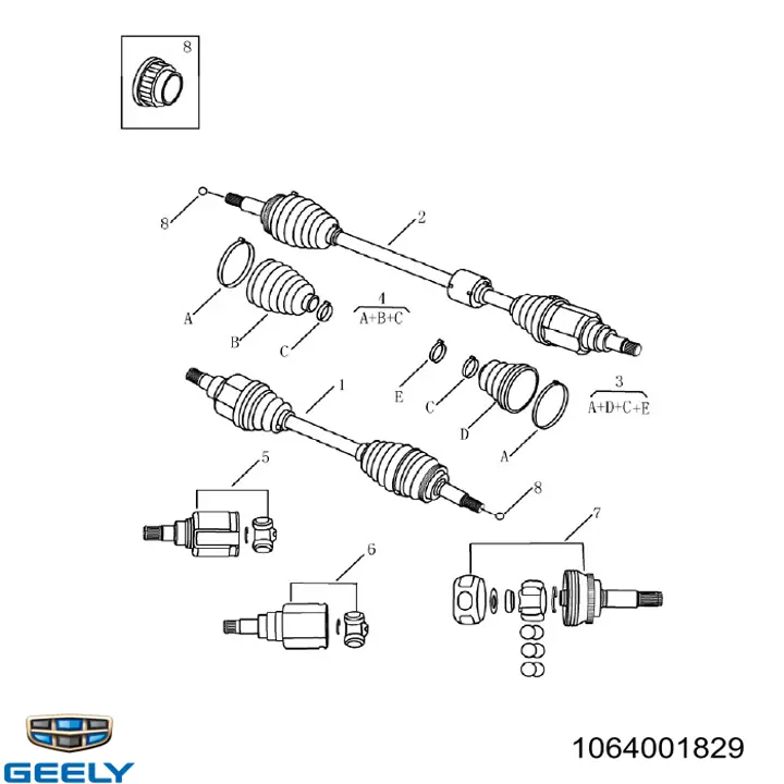 Przegub homokinetyczny przedni zewnętrzny Geely Emgrand EC7 sedana (2009 - 2026) cena, od 37,34 USD