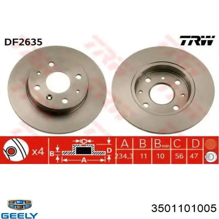 Tarcza hamulcowa przednia Geely 3501101005 cena, od 34,39 USD