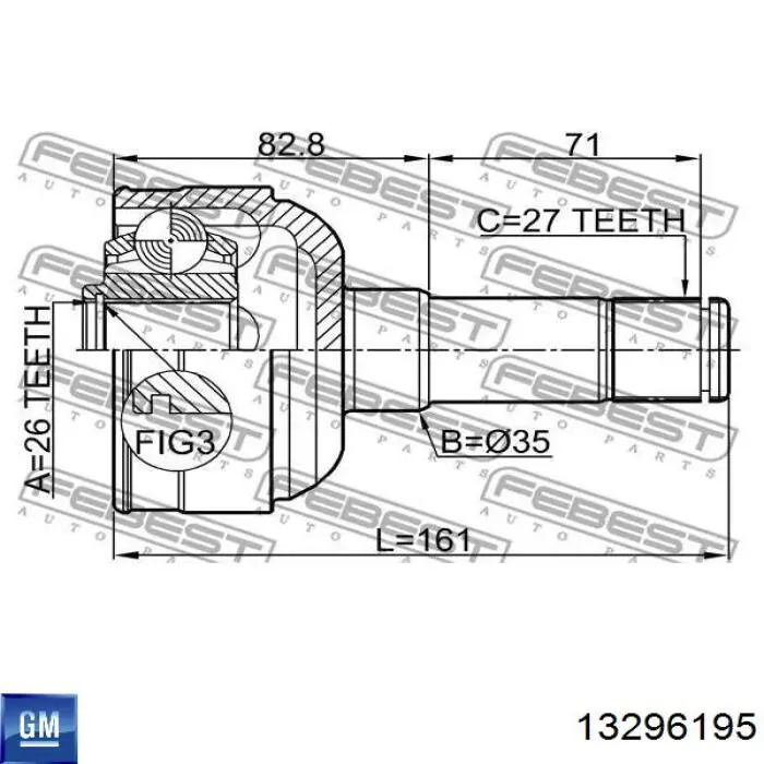 Przegub homokinetyczny wewnętrzny przedni lewy 13296195 General Motors