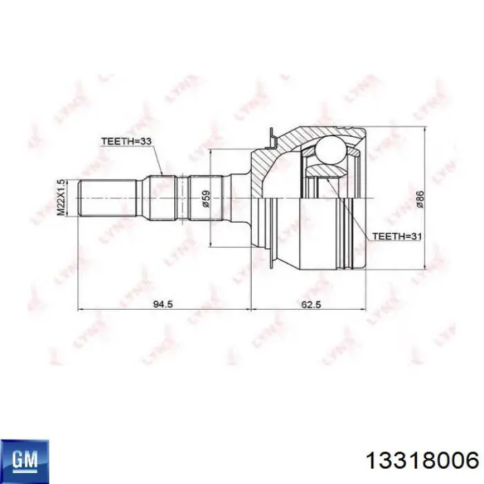 Do koszyka 13318006 General Motors Przegub homokinetyczny przedni zewnętrzny