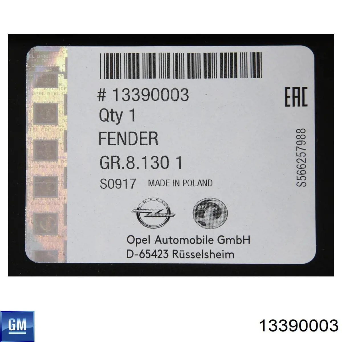 Błotnik przedni prawy 13390003 General Motors
