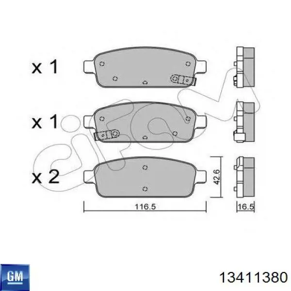 13411380 General Motors Okładziny (klocki) do hamulców tarczowych tylne