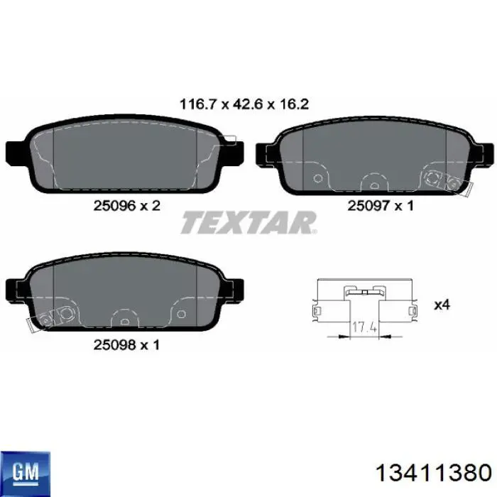 Okładziny (klocki) do hamulców tarczowych tylne General Motors 13411380 cena, od 14,60 USD