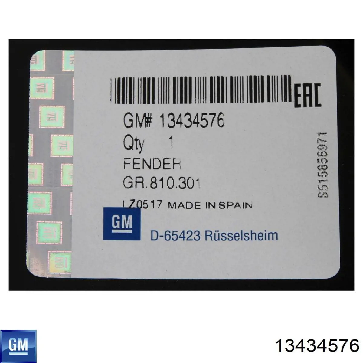 Błotnik przedni lewy 13434576 General Motors