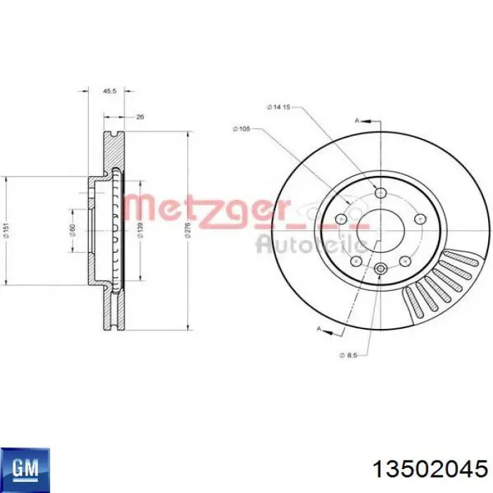 Do koszyka 13502045 General Motors Tarcza hamulcowa przednia