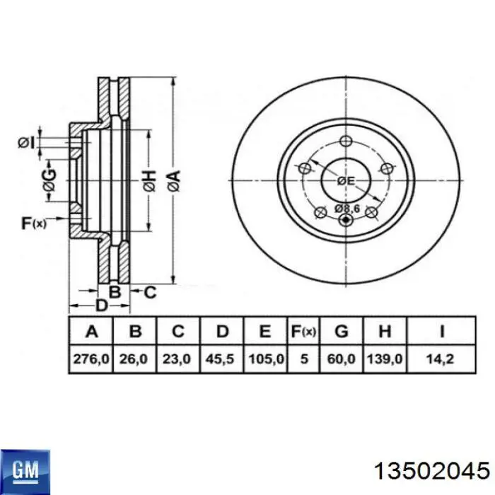 Tarcza hamulcowa przednia 13502045 General Motors