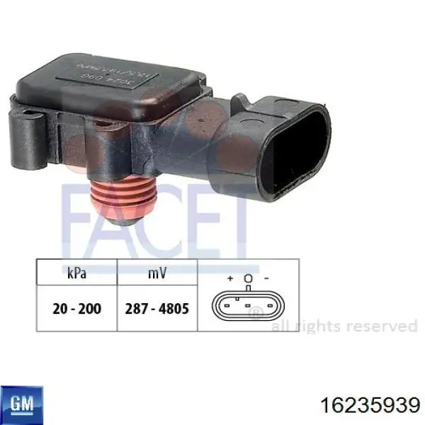 Do koszyka 16235939 General Motors Czujnik ciśnienia w kolektorze ssącym, MAP
