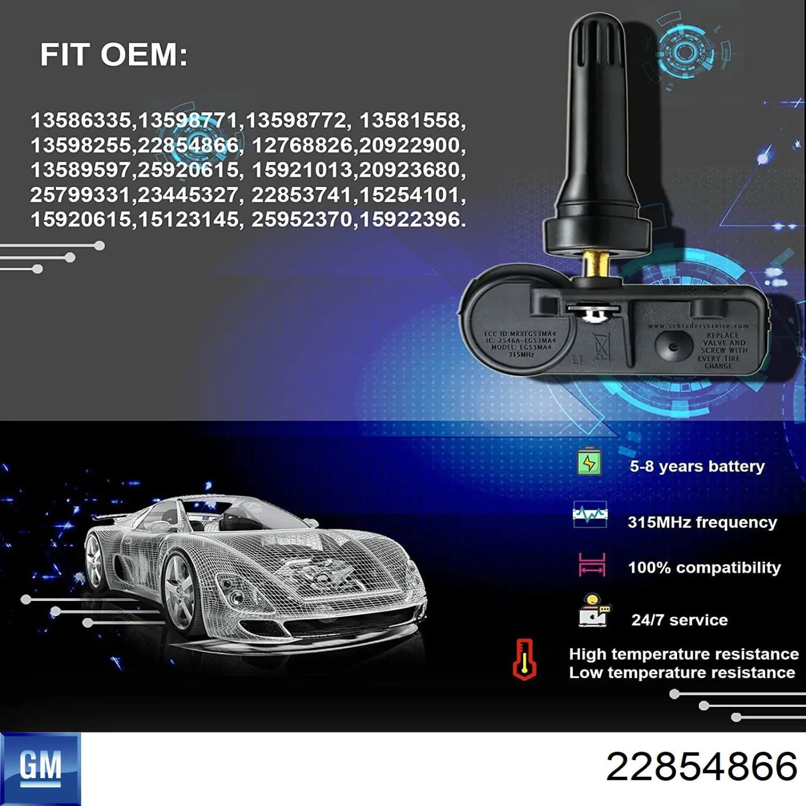 Czujnik ciśnienia w oponach 22854866 General Motors