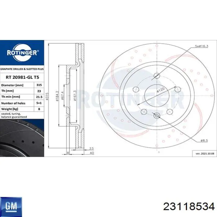 Tarcza hamulcowa tylna 23118534 General Motors
