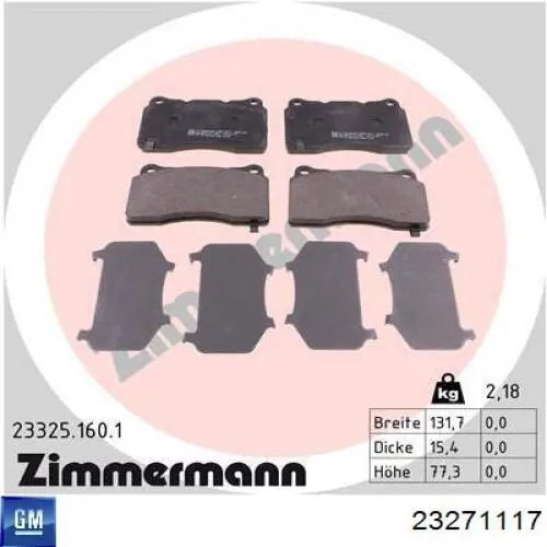 Klocki hamulcowe przednie tarczowe 23271117 General Motors