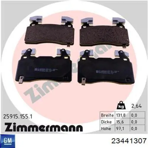 Do koszyka 23441307 General Motors Klocki hamulcowe przednie tarczowe