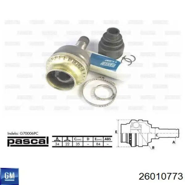 Do koszyka 26010773 General Motors Przegub homokinetyczny przedni wewnętrzny