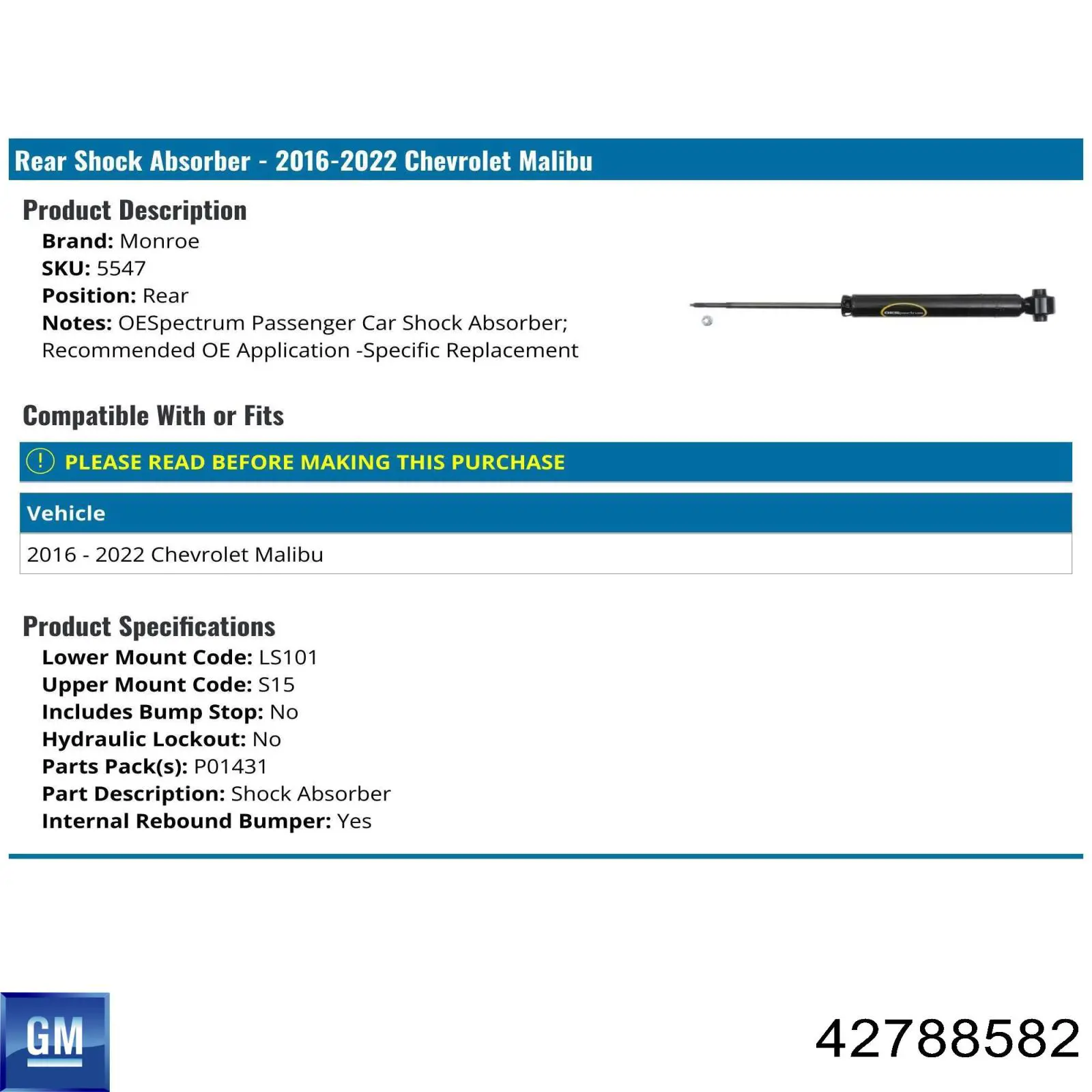 42788582 General Motors Amortyzator tylny