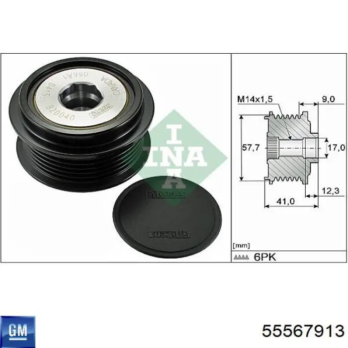 Do koszyka 55567913 General Motors Koło pasowe alternatora