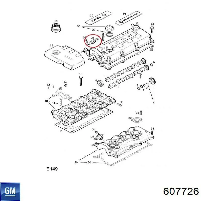 Uszczelka pokrywy zaworowej silnika górna 97185863 General Motors