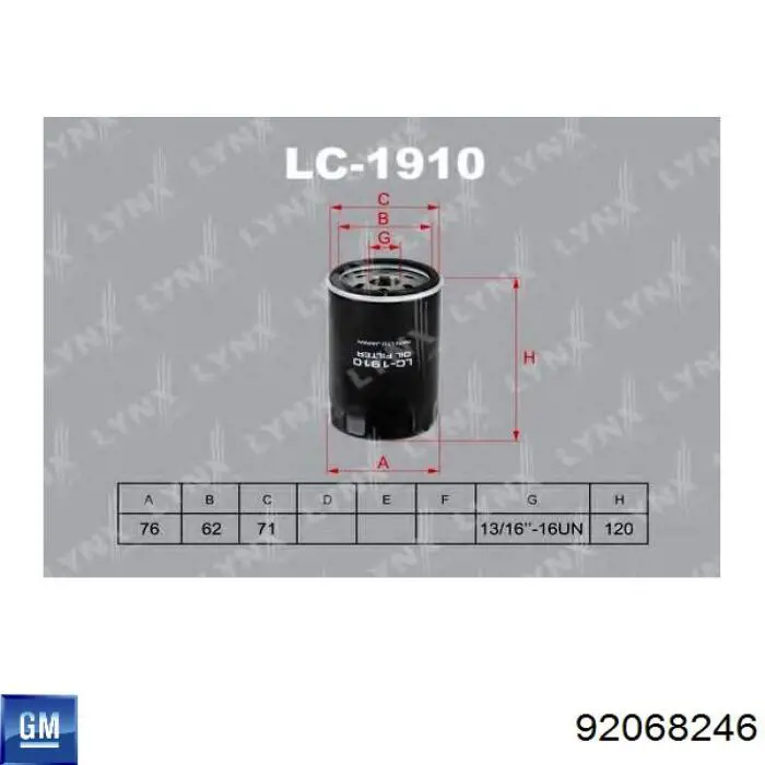92068246 General Motors Filtr oleju