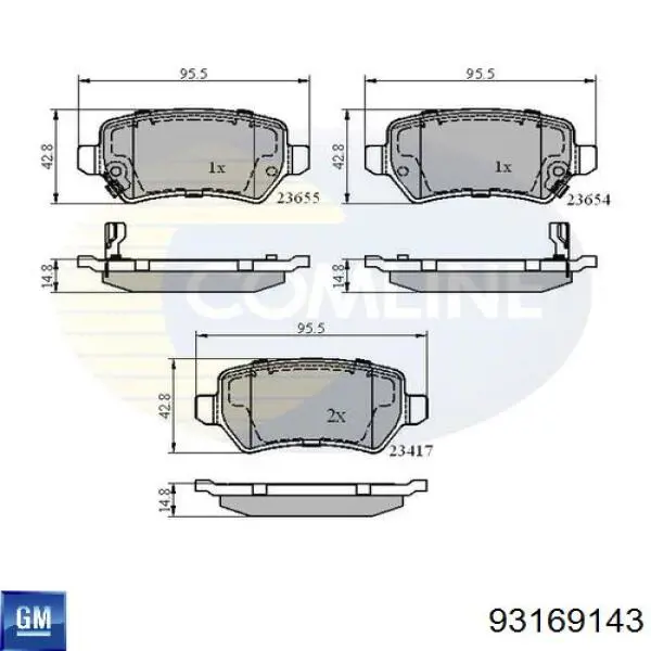 Okładziny (klocki) do hamulców tarczowych tylne 93169143 General Motors